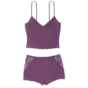Victoria's Secret Purple Modal Lace Back Cami Set M